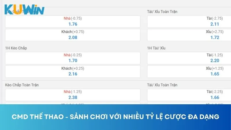 CMD Thể Thao - Sảnh Chơi Với Nhiều Tỷ Lệ Cược Đa Dạng